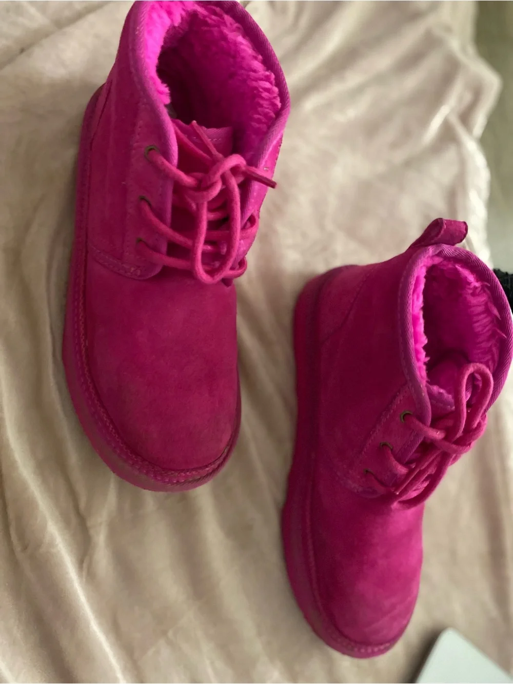 UGG Hot Pink Suede Lace-Up Ankle Booties